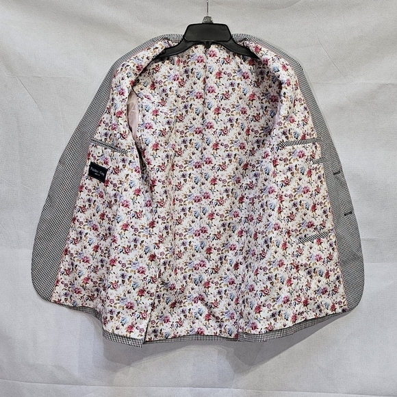 Paisley & Grey Skinny Fit Black White Red Checked Suit Coat Jacket Size 40R - Picture 6 of 9